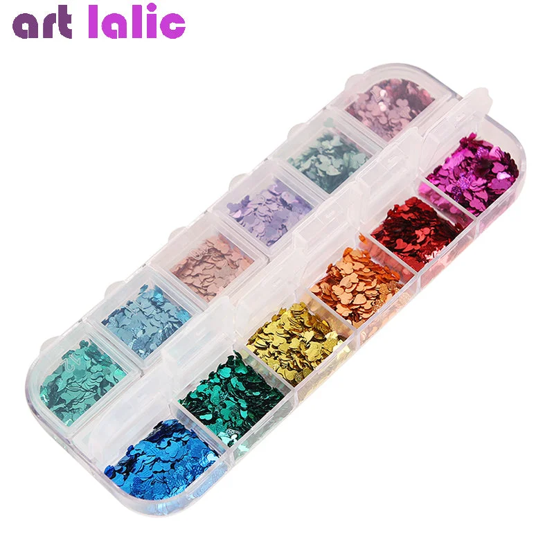 Nail art decoration freelance-12 Grids/Set Nail Art Glitter Sequin Twist Heart Shaped Round Dot Flakes 2581