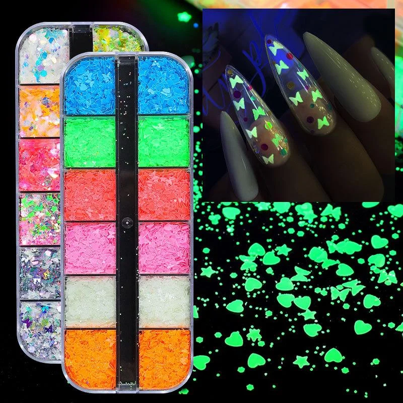 Nail art decoration grunge-Luminous Butterfly Sequins Fluorescent Glow in The Dark Heart Star Nail Art Flakes 2767