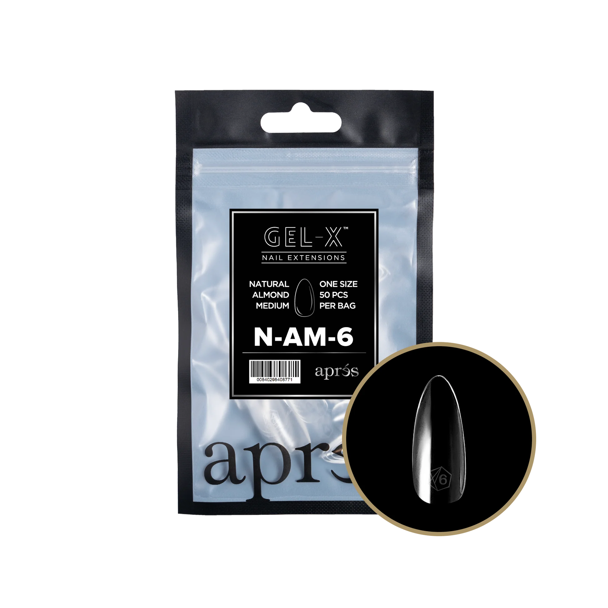 nail repair with nail repair booster gel-APRES TIP BAG - 6 - NATURAL ALMOND MEDIUM