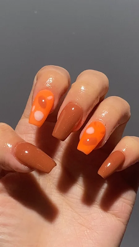 nail repair for athletes-Caramel Latte Polka Dots