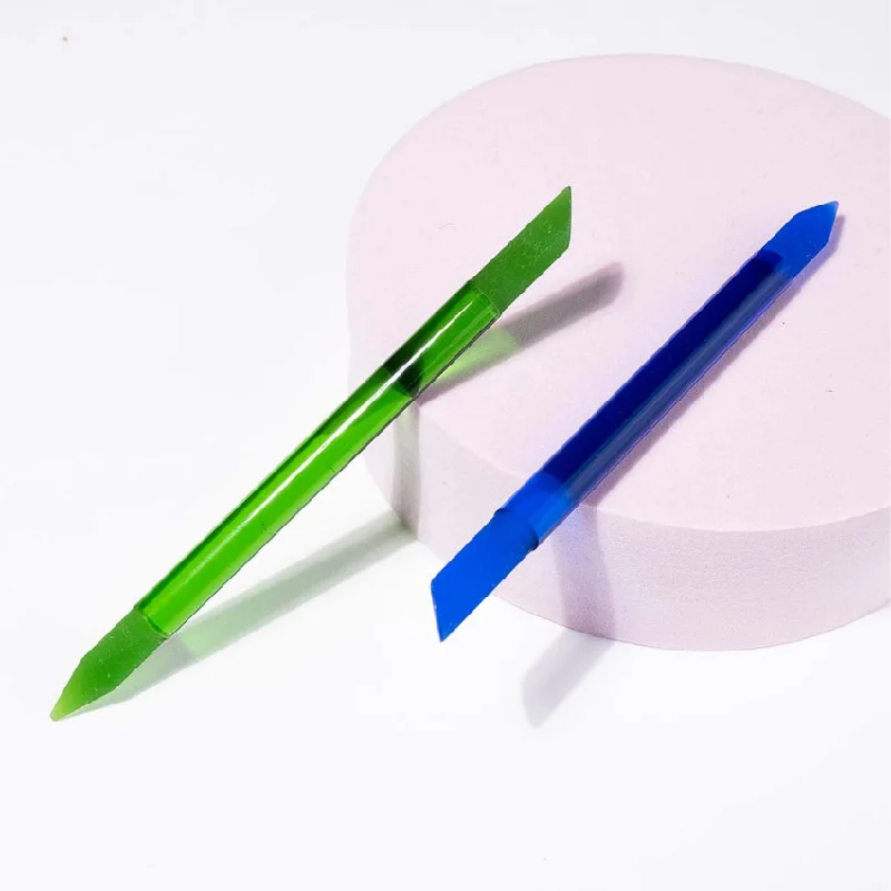 nail repair for rollerblading-2-Pack Glass Cuticle Pusher in Green and Blue