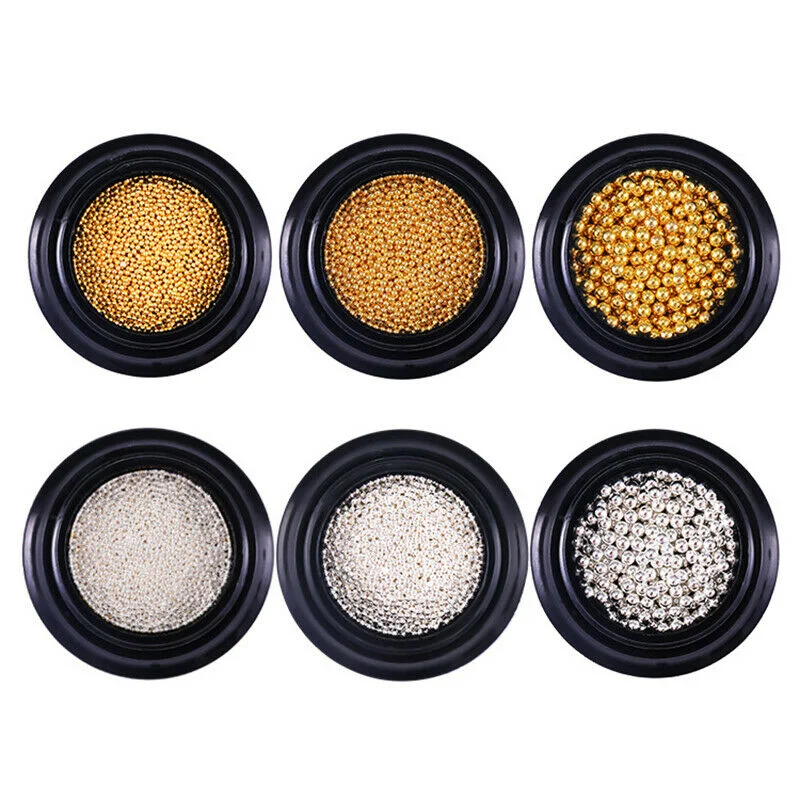 Nail rhinestone full coverage-Mini Steel Ball Caviar Bead 3D Nail Art Tips Decoration Gold Silver Gel Polish 3577