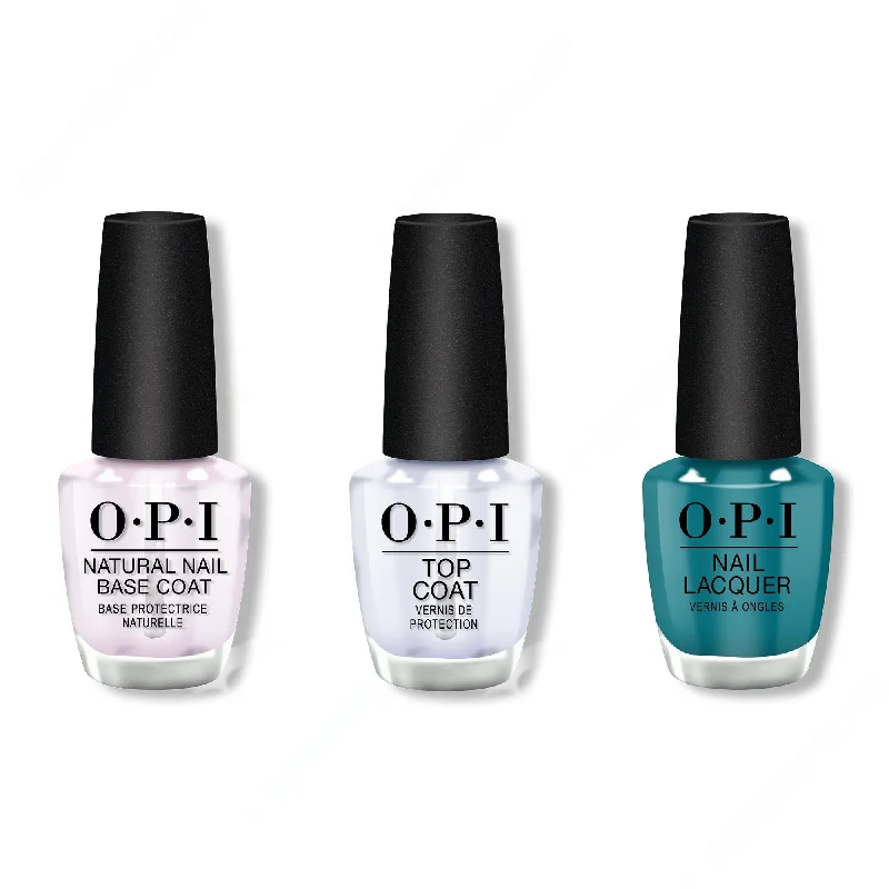 nail polish manicure kits-OPI - Nail Lacquer Combo - Base, Top & Teal Me More, Teal Me More 0.5 oz - #NLG45