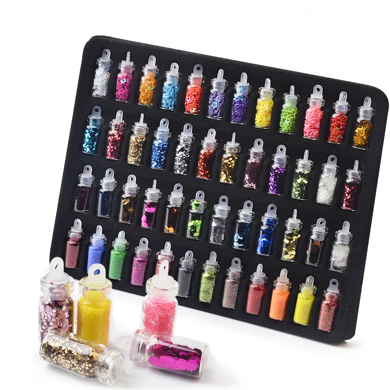 Nail art decoration techniques-48 Bottles Nail Art Rhinestones Beads Sequins Glitter Tips Decoration Tool 0565