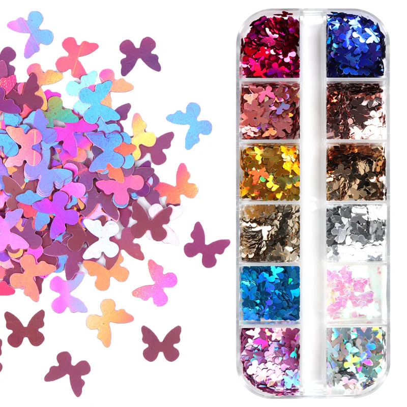 Nail art decoration butterfly-Wholesale 12 grid eyelash glitter butterfly sequins for eyelash design flower sticker eyelash decoration