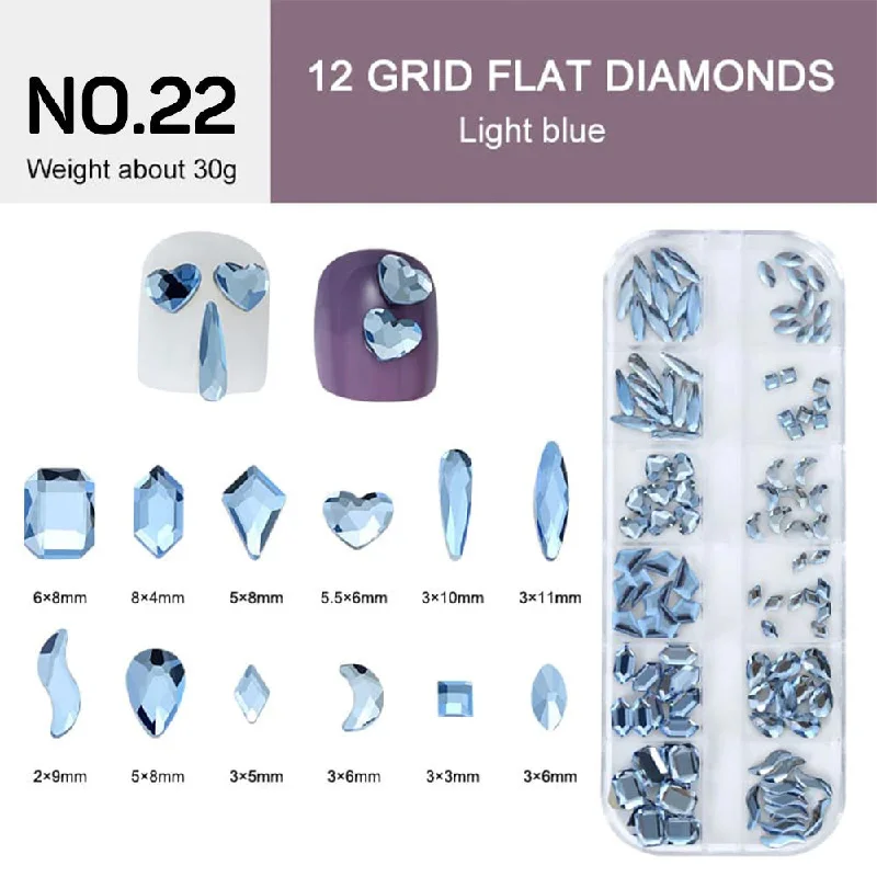 Nail rhinestone price comparison-12 Grids Flat Diamonds Rhinestones #22 Light Blue