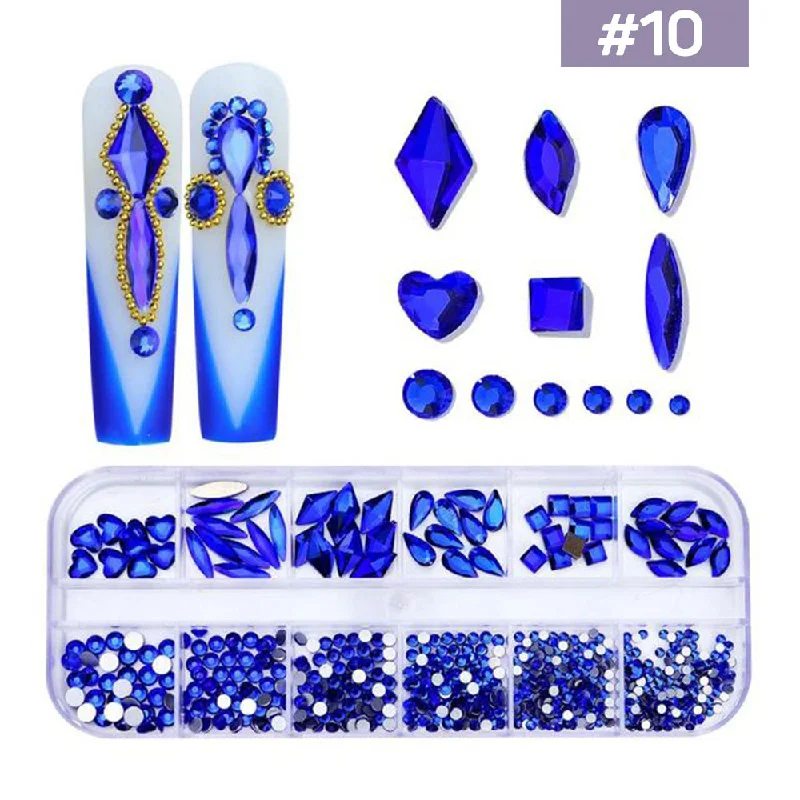 Nail rhinestone cultural designs-12 Grids Flatback Rhinestones RB-10 Sapphire