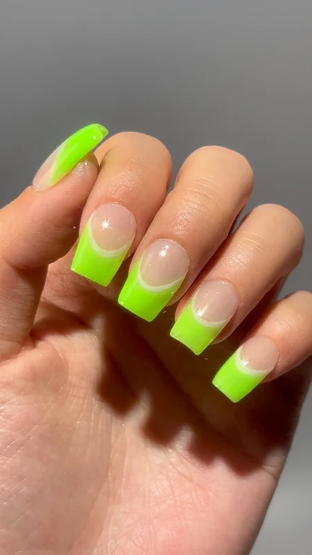 nail repair for rainy days-NEON Green Dual Smile French