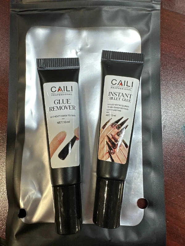 nail repair for artists-CAILI INSTANT GLUE AND REMOVER DUO - IDEAL FOR PRESS ON NAILS