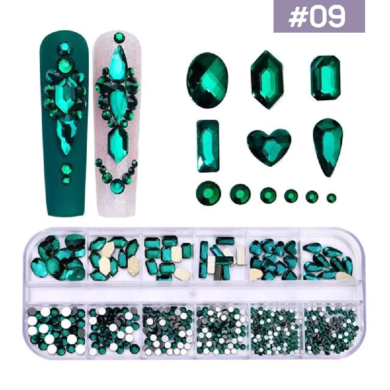 Nail rhinestone fashion week-12 Grids Flatback Rhinestones RB-09 Green