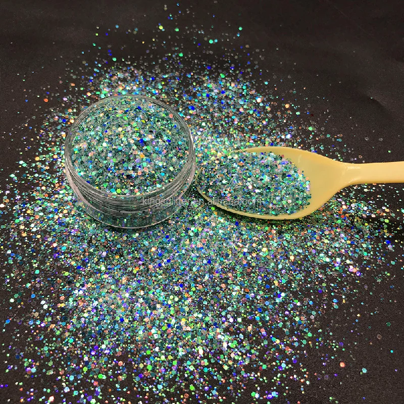 Nail art decoration dust-Polyester iridescent glitter chunky mixed resin craft holographic glitter used in DIY toy industry