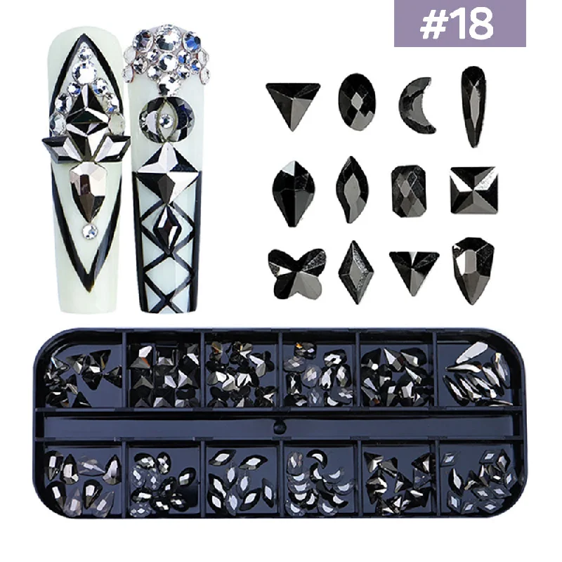 Nail rhinestone personalization tips-12 Grids Flatback Rhinestones RB-18 Mine Black