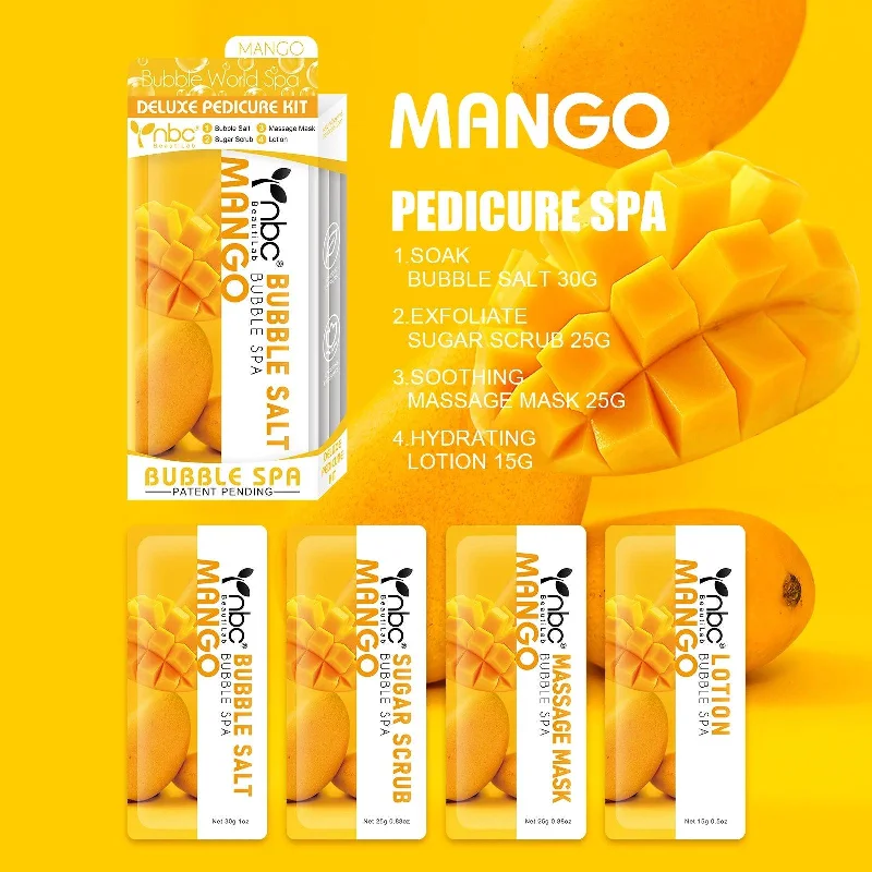 nail repair glue-nbc Bubble Spa Pedicure Kit 4 Step - Mango (Pack of 50 Kits)