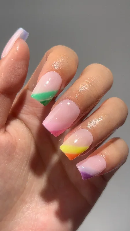 nail repair for auditions-Multi Color Corner Block French