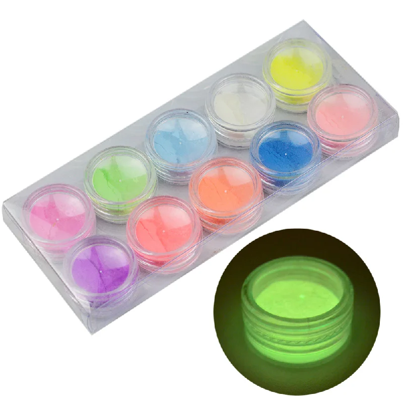 Nail art decoration storage-10pcs Glow in the Dark Neon Phosphor Powder Nail Art Glitter Powder 1330