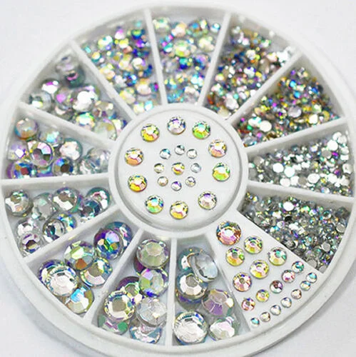 Nail rhinestone base layer-5 Size Mixed Lot Glitter Rhinestone 3D Nail Art Decor Cute DIY Accessories Wheel 0413