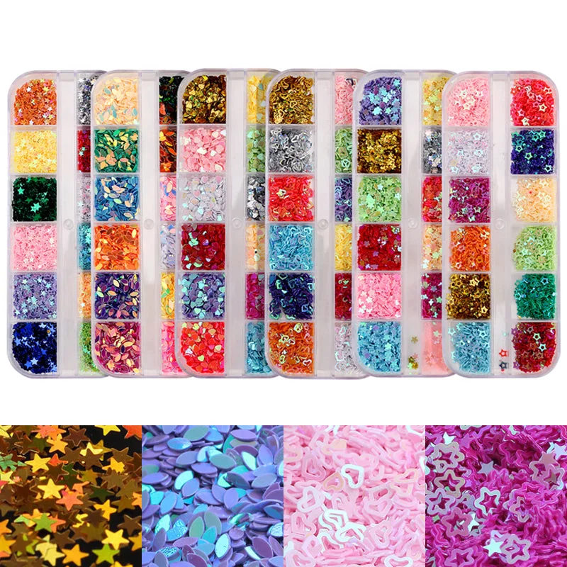 Nail art decoration sustainable-Nail Art Sequins Boat Flower Heart Star DIY Hollow Shape Glitter Tips Decoration 0139