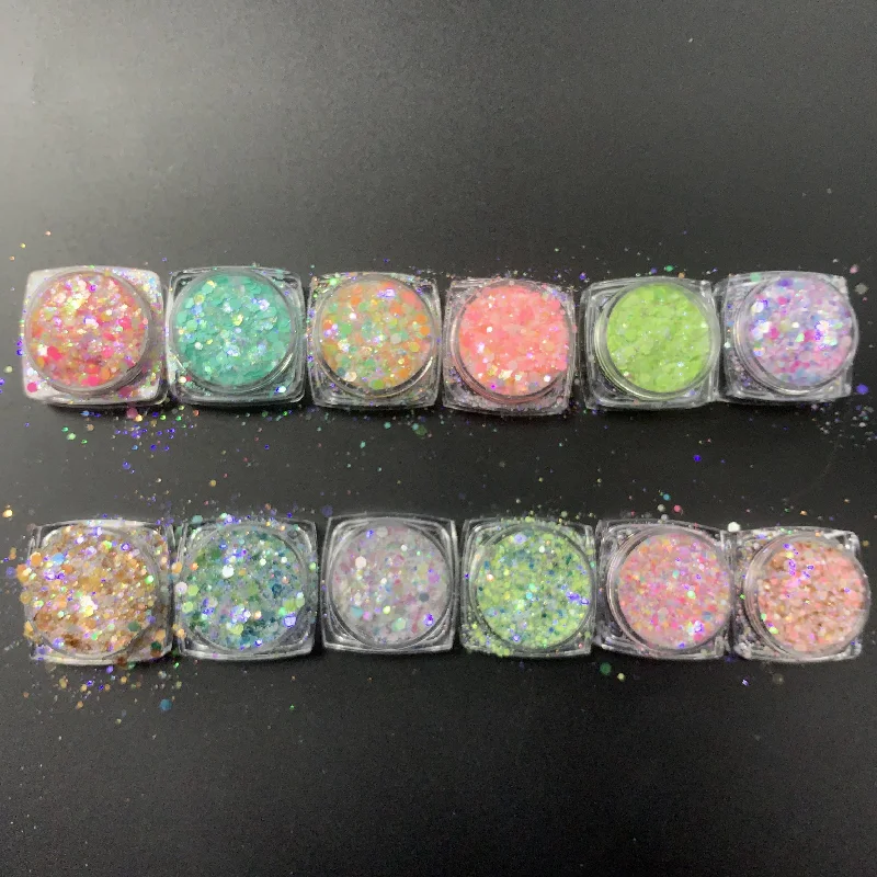 Nail art decoration seniors-Wholesale Non-Toxic Polyester Extra Fine Glitter Powder Holographic Mixed Chunky Glitter