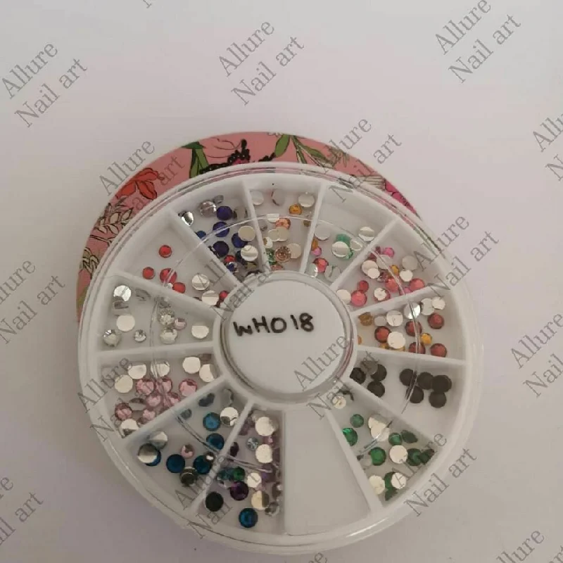 Nail rhinestone pro techniques-Color Mix Rhinestones Round Nail Wheel Tray