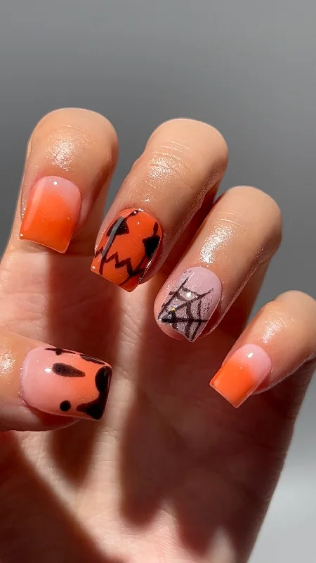 nail repair for sunny days-Evil Pumpkin Spider Web