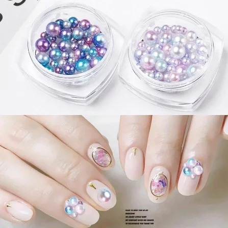 Nail rhinestone date night-Color Mermaid Ball Pearl Semicircle Nail Pearl Nail Art Decoration