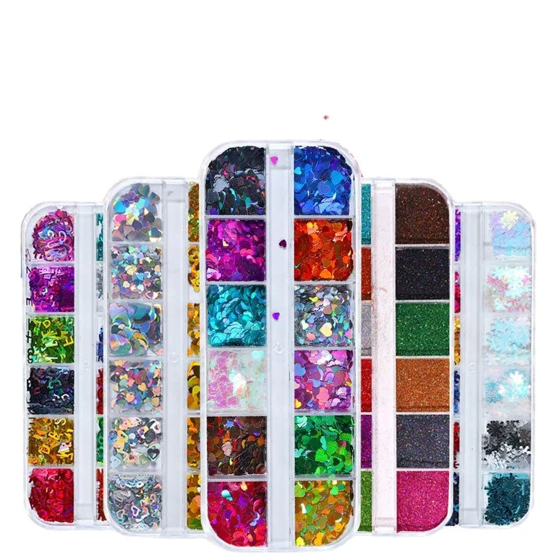 Nail art decoration animal-12 Grids Mixed Red Love Heart Nail Art Sequins Letter Glitter Flakes Nail Supplies