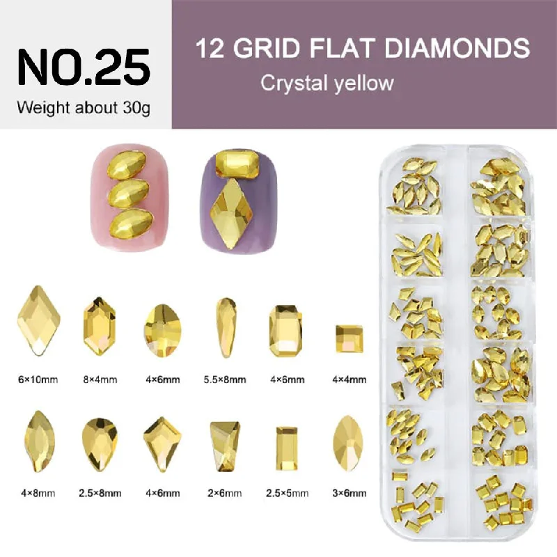 Nail rhinestone same-day-12 Grids Flat Diamonds Rhinestones #25 Crystal Yellow