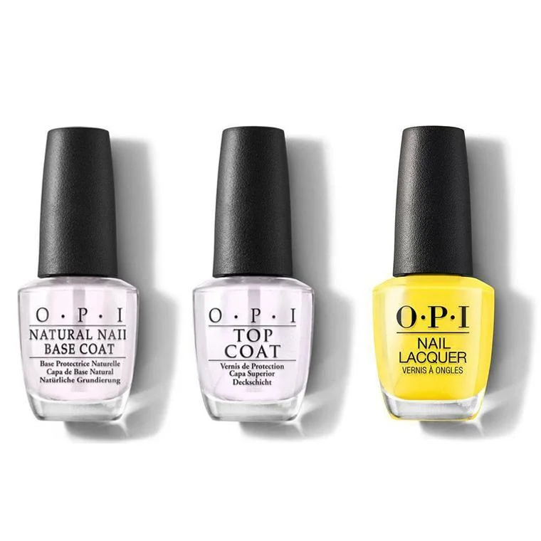 nail polish mustard yellow-OPI - Nail Lacquer Combo - Base, Top & Exotic Birds Do Not Tweet 0.5 oz - #NLF91