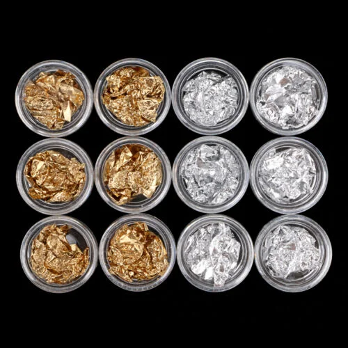 Nail art decoration tricks-12 Pots Nail Art Gold Silver Paillette Flakes Foil 1314