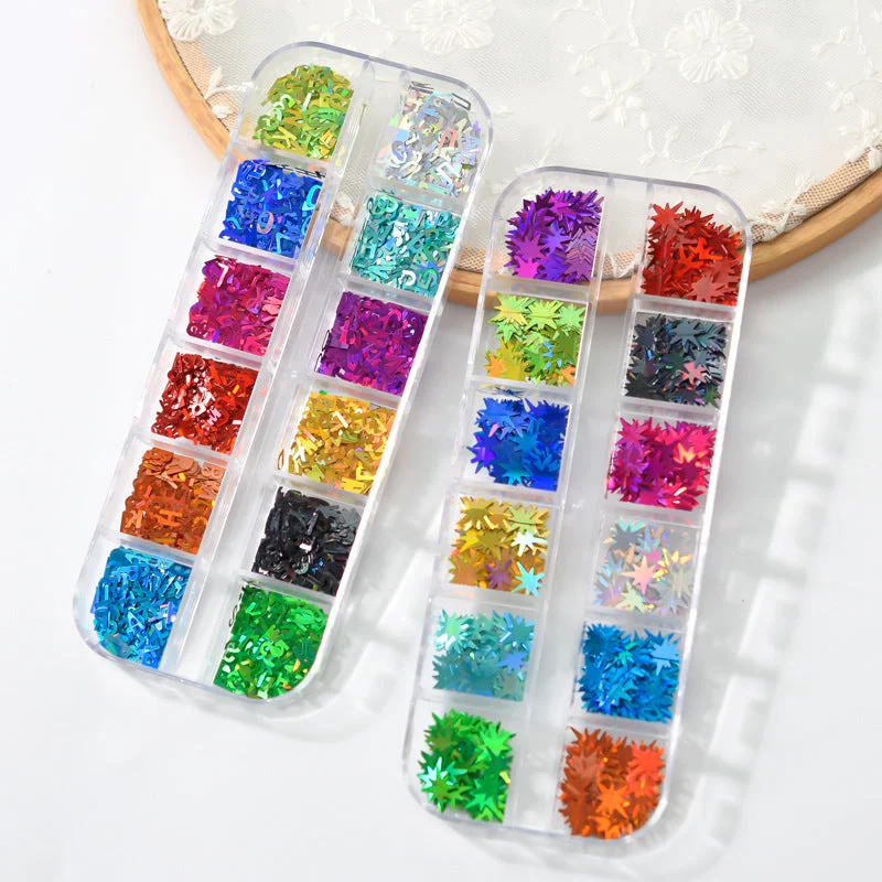 Nail art decoration forest-Mixed Colors Butterfly Shape Holographic AB Shiny Laser Nail Glitter Love Star Laser Shining Holographic Nail Stickers