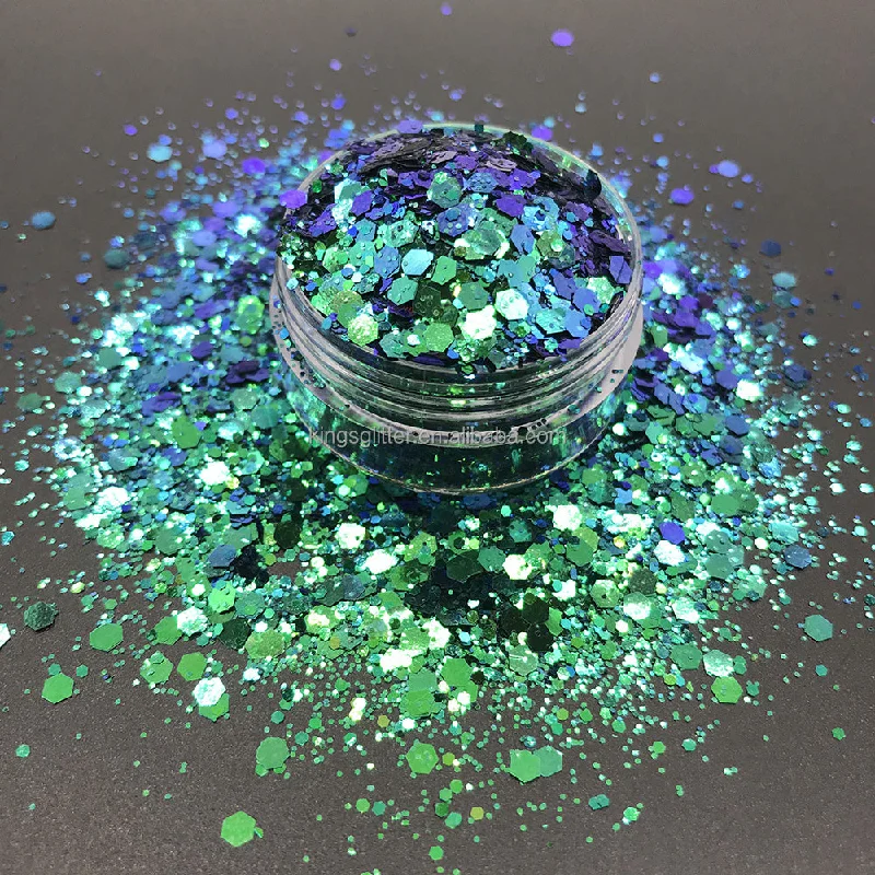 Nail art decoration painted-Mixed color shifting glitter 1KG Sequined PET Hexagonal Chameleon Glitter for Eye shadow Makeup