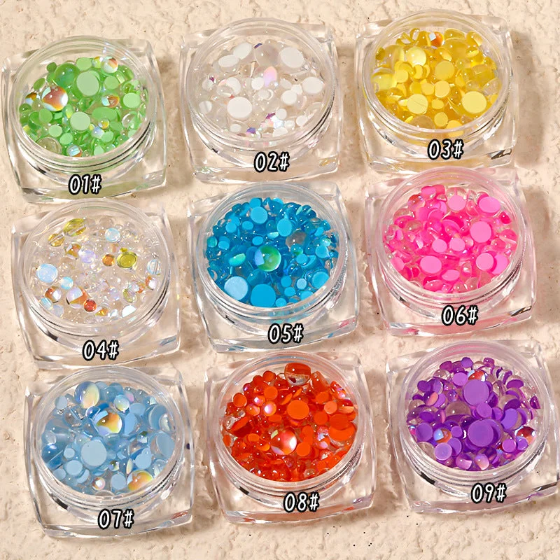 Nail art decoration yoga-Mixed Size Resin Nails Rhinestones 3D Glitter Round Flat Nails Diamonds DIY Nail Art Decoration