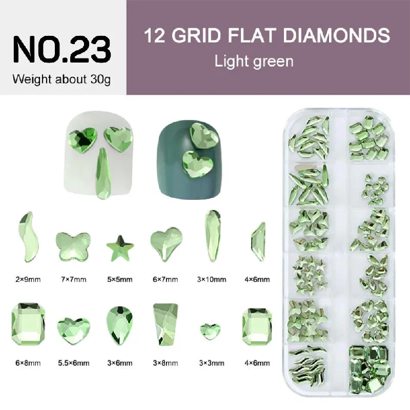 Nail rhinestone clearance finds-12 Grids Flat Diamonds Rhinestones #23 Light Green