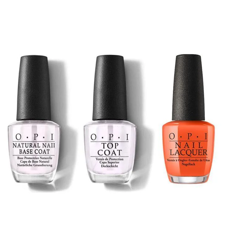 nail polish wholesale-OPI - Nail Lacquer Combo - Base, Top & Santa Monica Beach Peach 0.5 oz - #NLD39