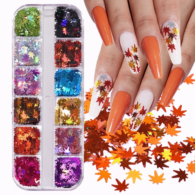 Nail art decoration office-Maple Leaf Laser Sequins Autumn Flakes Nail Art Designs 2920