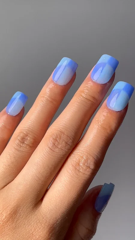 nail repair for cold weather-Dual Blue Color Block French