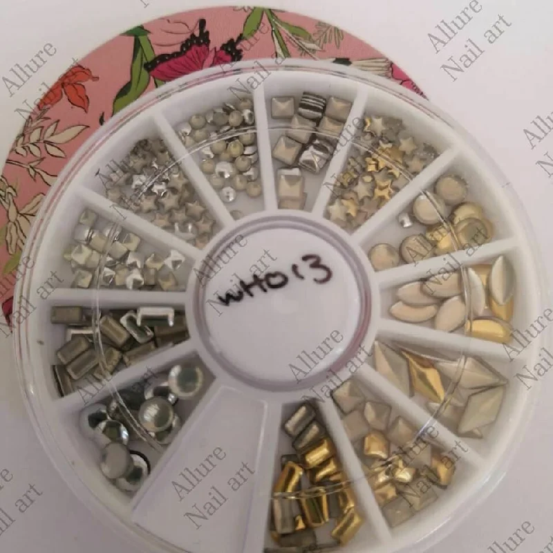 Nail rhinestone rare finds-Alloy Mix Shape Nail Wheel Tray