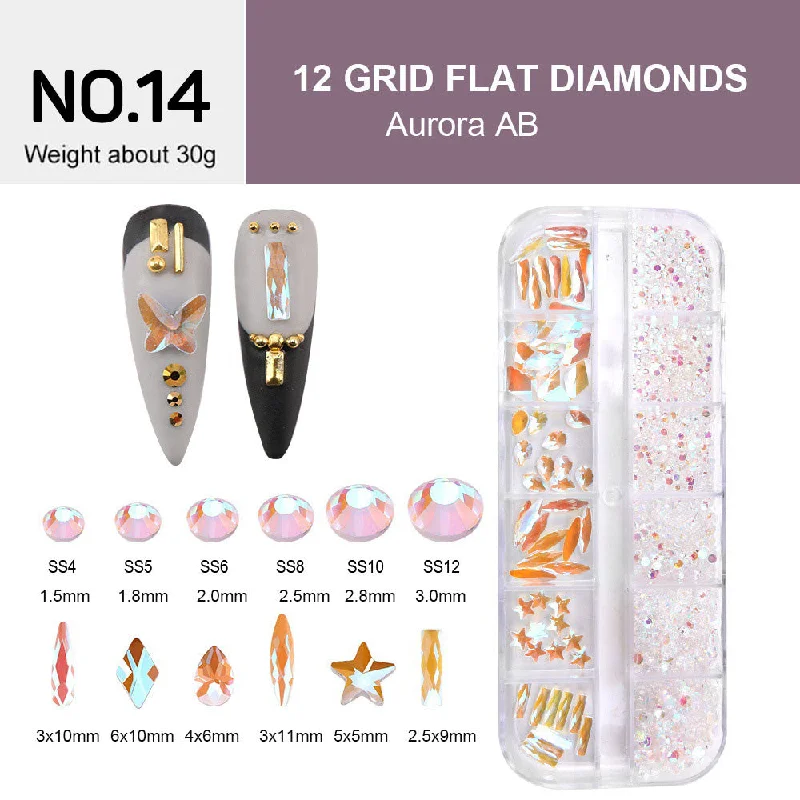 Nail rhinestone must-haves-12 Grids Flat Diamonds Rhinestones #14 Aurora AB