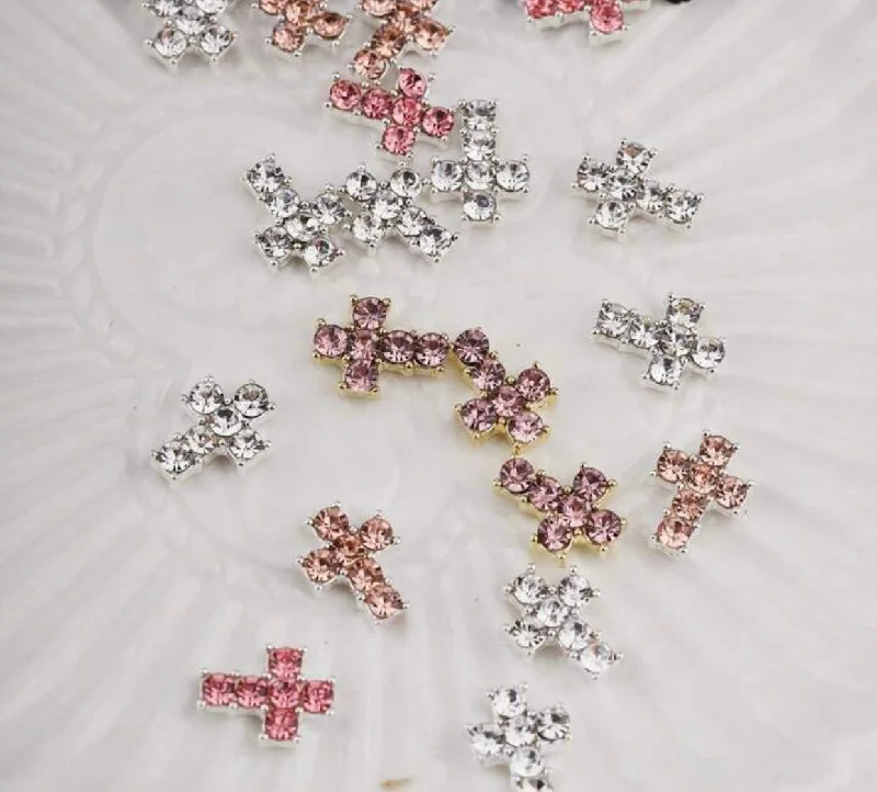 Nail rhinestone sunset glow-Metal cross charm