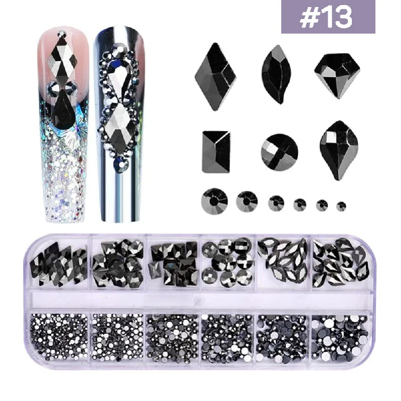 Nail rhinestone artisan craft-12 Grids Flatback Rhinestones RB-13 Mine Black