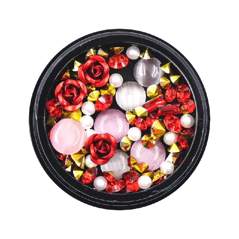 Nail rhinestone rare gems-Flowers & Beads Embellishment Mix (2 pots)