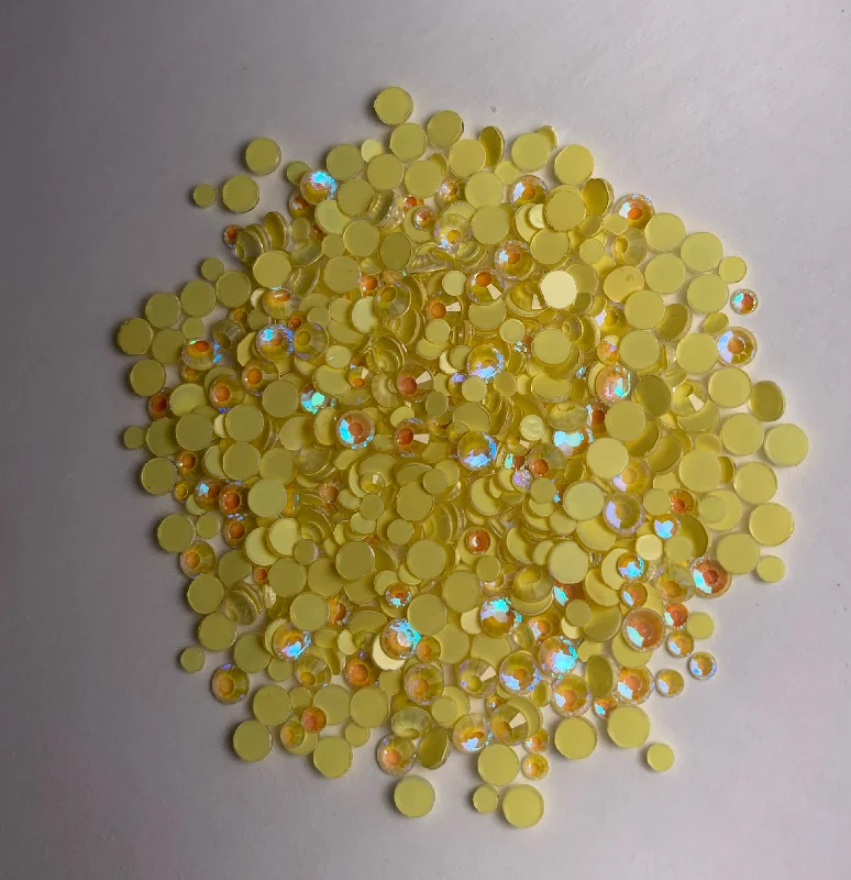 Nail rhinestone acrylic nails-Mixed neon yellow AB crystals