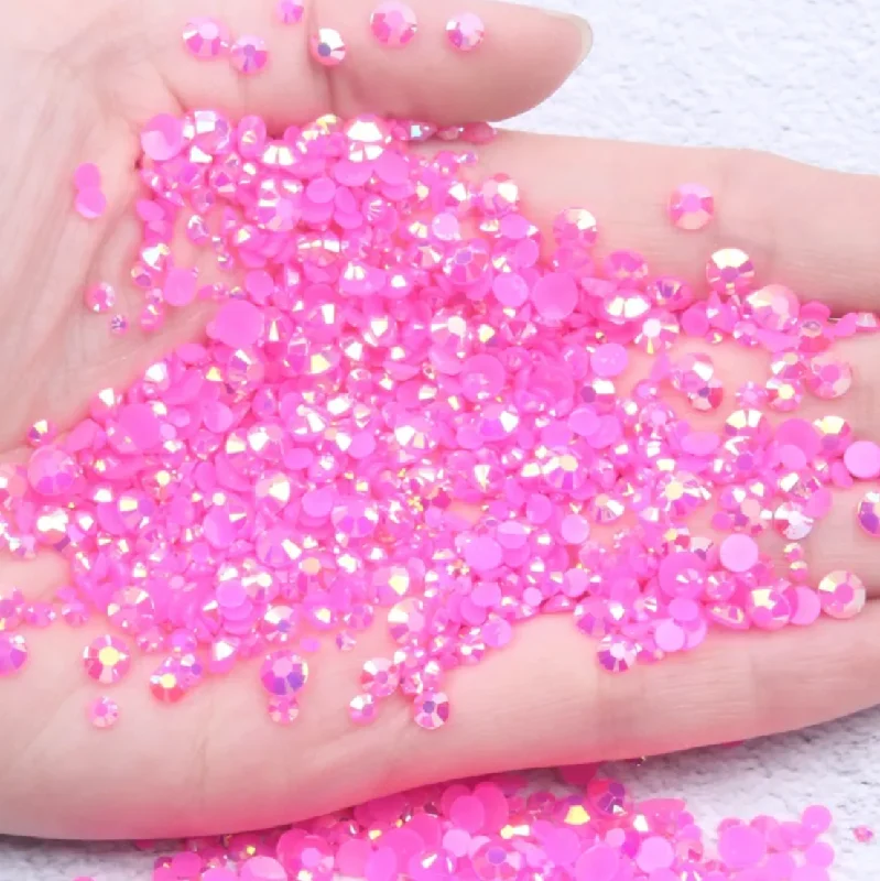 Nail rhinestone overnight shipping-Neon Pink - AB Jelly Rhinestones