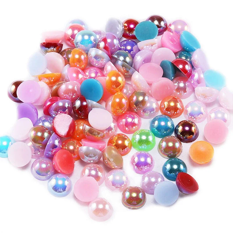 Nail rhinestone subtle sparkle-Wholesale ABS Plastic Half Flatback Pearls 6mm/5000pcs  Half Round Loose Pearl AB Colors