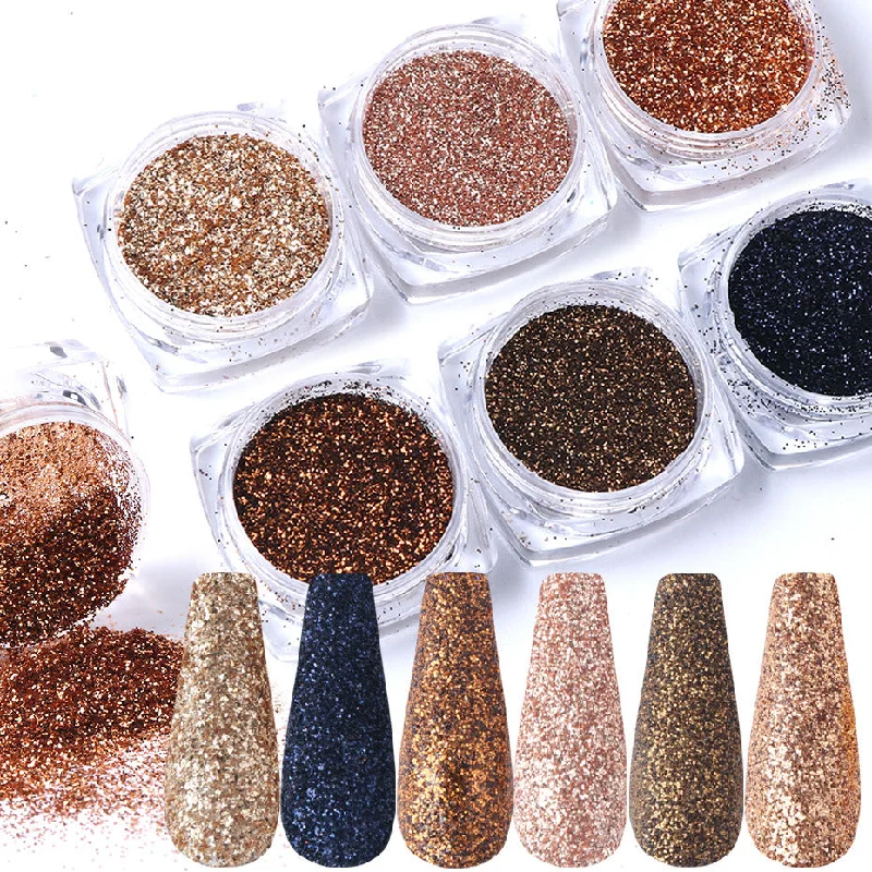 Nail art decoration candy-6pcs Nail Glitter Rose Gold Color Hot Sale Sandy Power Shiny Sparkles Nail Art Sequins Pigment Flakes Dust 3D Nail Decoration