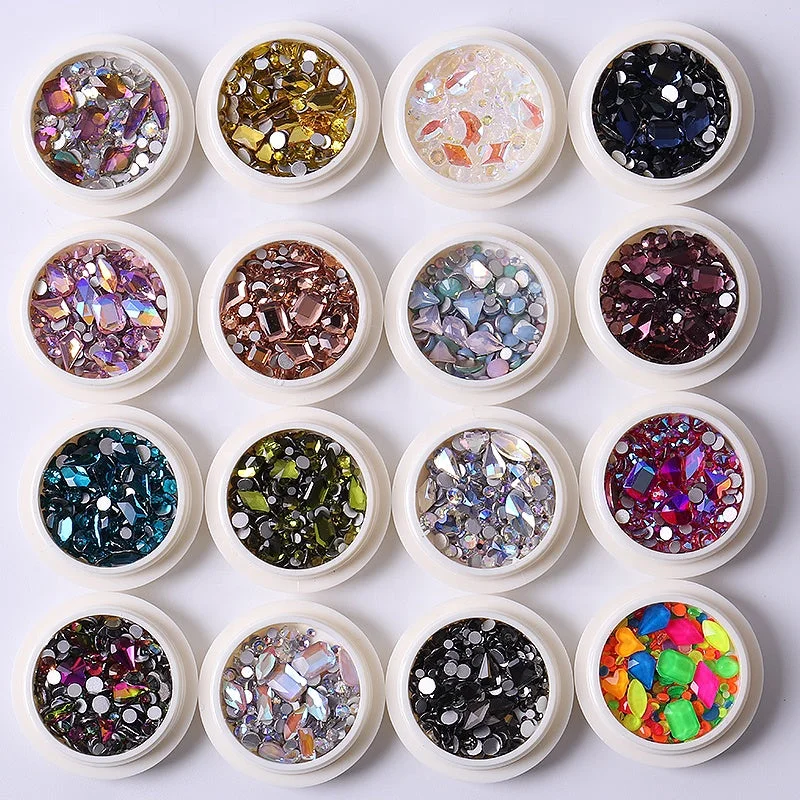 Nail rhinestone rainy mood-Aokitec drop shipping bulk box packing size shaped mixed neon 3d glass ab crystal flatback nail rhinestones