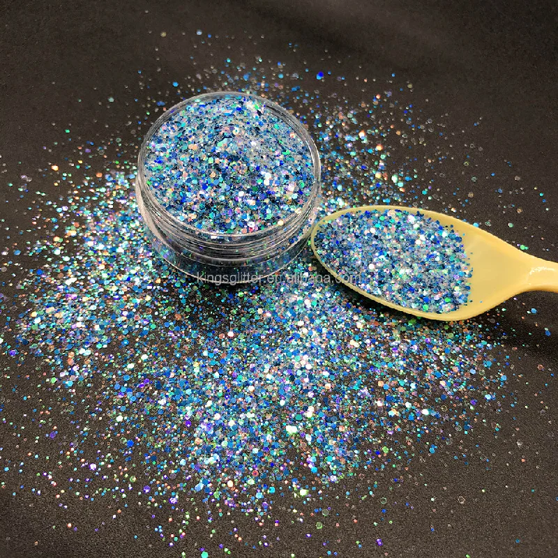 Nail art decoration sequins-Bulk polyester rainbow glitter mixed chunky holographic glitter nail powder for DIY beauty