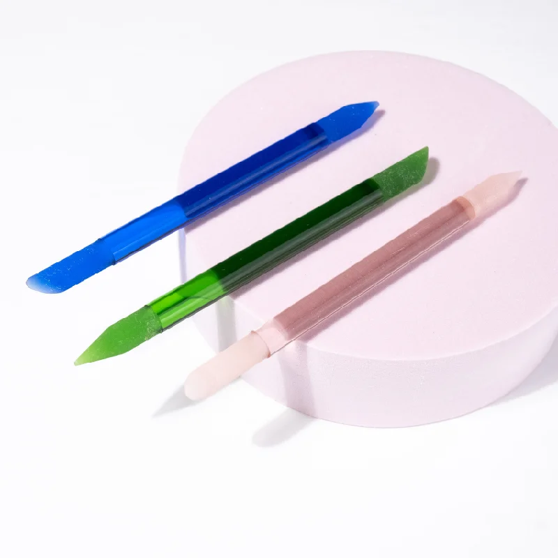 nail repair for horseback riding-3-Pack Glass Cuticle Pusher in Green, Blue and Pink