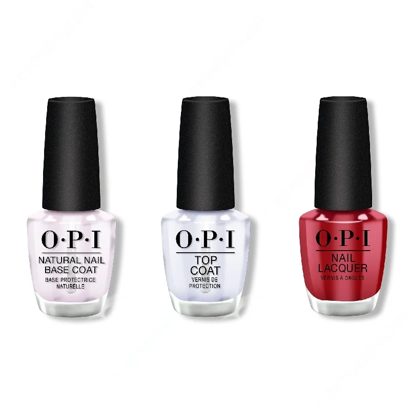 nail polish holographic-OPI - Nail Lacquer Combo - Base, Top & Red Hot Rio 0.5 oz - #NLA70