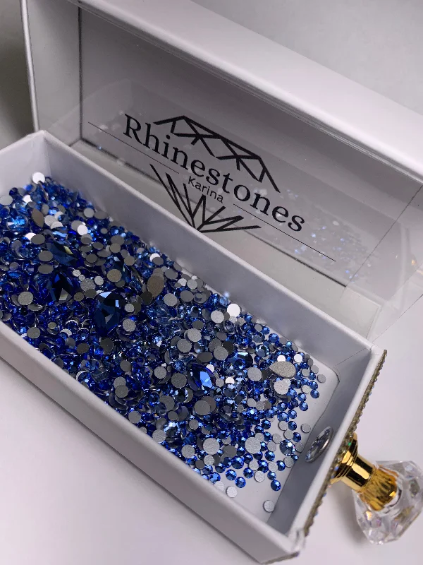 Nail rhinestone application tips-Light shappire variety box